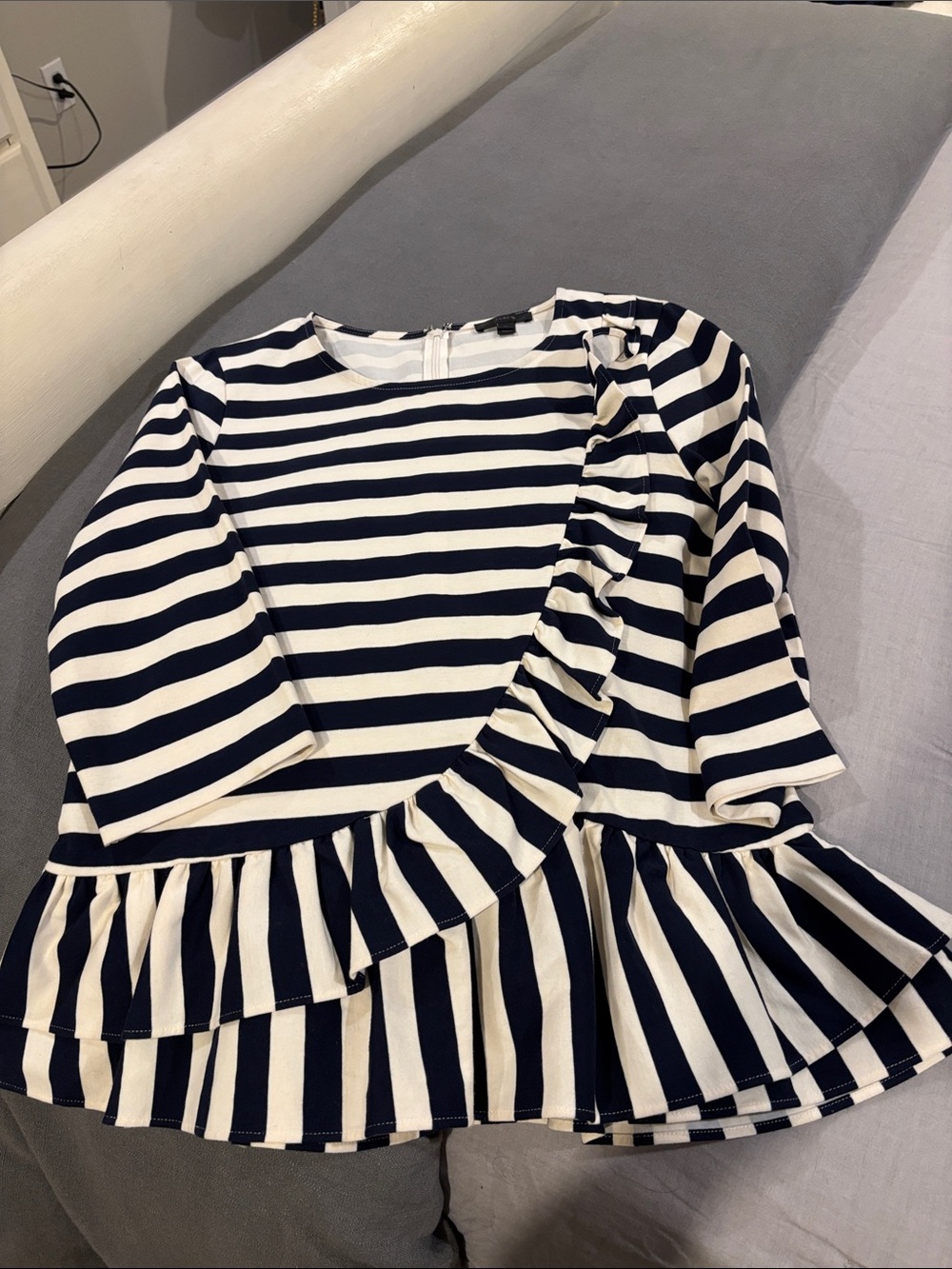 J crew stripe ruffle peplum top